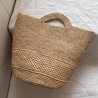 Nouveau Sac Fourre-tout en Raphia Importé de Madagascar, Collection Printemps-Été 2026, Entièrement Fait Main au Crochet, Sac Seau Ouvert Tendance
