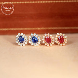 Aazuo – boucles d'oreilles ovales en or blanc massif 18 carats, saphirs naturels véritables, diamants véritables, cadeau pour femmes, fiançailles, usage quotidien - Product Image 1