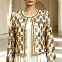 Robe longue musulmane pour femmes en chiffon brodé avec des perles brillantes et des paillettes, 2 pièces, pour la fête de l'Eid, vêtements islamiques