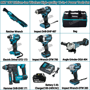 Juego de Herramientas Eléctricas <span class=keywords><strong>Makita</strong></span> 12 en 1 con Batería de Litio de 5.0Ah, Juego de Llaves, Alto Rendimiento, Gran Venta, Kit de 13 Piezas para Seguridad en el Hogar - Product Image 2