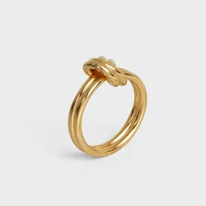Минималистичное позолоченное кольцо из нержавеющей стали 18 карат, ювелирные изделия, полированные двухслойные кольца на палец с любовным узлом для женщин
