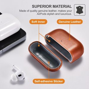 Étui en cuir véritable ciré à l'huile pour <span class=keywords><strong>AirPods</strong></span> Pro 1/<span class=keywords><strong>2</strong></span>/3, fait main, couverture intégrale, résistant à l'eau, anti-rayures, protection - Product Image 3