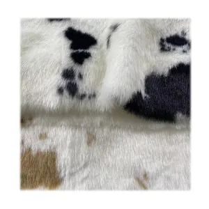 Luxury fake mink fur jacquard fabric low minimum fancy animal cow pattern faux fur wholesale for clothing