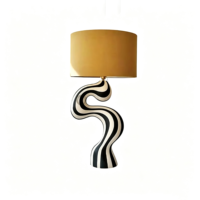 Lampe de bureau moderne de luxe au design abstrait géométrique en résine avec LED et abat-jour en tissu, design simple pour salon