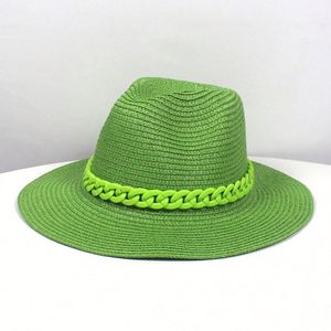 Wholesale Female Summer Sun <b>Straw</b> <b>Hats</b> Jazz <b>Hat</b> Beach <b>Straw</b> Panama Fedora <b>Hat</b> with Chain - Product Image 6
