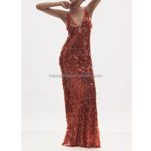 Ventes en gros de vêtements haut de gamme, usine OEM/ODM, boutiques de luxe, robe maxi à sequins, décolleté plongeant, robe longue pour femmes - Product Image 2