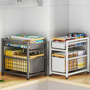 تحت الحوض رف قابل للسحب منظم خزانة 2 طبقة درج عملي متعدد الأغراض مع مقبض للحمام المطبخ - Product Image 3