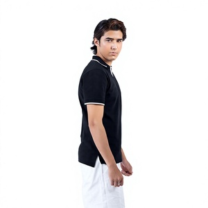 Camisa Negra Personalizada para Hombre, Manga Corta, Cierre de Contraste, Transpirable, de Algodón, Informal, Veraniega, Estilo Urbano, Minimalista - Product Image 6