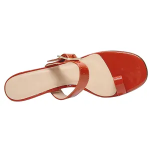Arancione in argento da donna di alta qualità vera pelle sandali scarpe pantofole tacchi a spillo muli