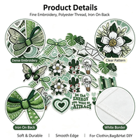 Lot de patchs brodés thermocollants verts en polyester, motifs papillon, champignon, cœur, floral, pour réparation de vêtements et décoration DIY