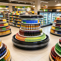 Réfrigérateur de présentation compact autoportant à étagères multi-niveaux, refroidisseur circulaire pour centre commercial