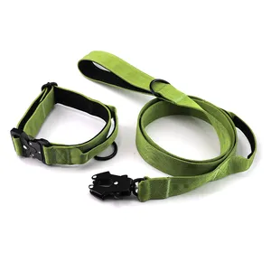 Outdoor With Handle Dog Collar Heavy Duty Nylon Adjustable Pet Collars Tactical Dog Collar And Leash