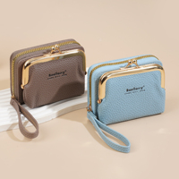 Dompet Kartu Wanita Baellerry Fashion Slim, Dompet Lipat Dua dengan Resleting, Dompet Koin Kapasitas Besar untuk Wanita, Kulit PU Berkualitas Tinggi