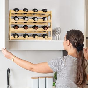 Miễn phí-đứng tầng bảng rượu vang tổ chức 4-Tier 16 chai công suất mạnh mẽ tre rượu vang lưu trữ Kệ Countertop giá - Product Image 5