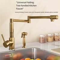 Robinet de cuisine en laiton, eau froide et chaude, style français rétro, double poignée, cartouche céramique, finition brossée, capteur tactile, douchette extractible
