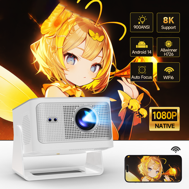HY350Max Projector Android 14 1080P Native 900 ANSI Auto Focus WiFi 6 BT54 Allwinner H726 Home Theater Projector