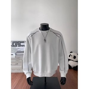 <span class=keywords><strong>Felpa</strong></span> Oversize da Uomo Y2K Techwear 2025 - <span class=keywords><strong>Bianca</strong></span> con Cuciture a Contrasto e Borchie, Stile <span class=keywords><strong>Streetwear</strong></span> Pesante - Product Image 3