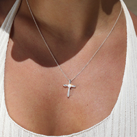 Collar con Cruz de Moissanita para Mujer, Regalo de Cumpleaños, Aniversario, Boda, Chapado en Oro de 18K, Plata de Ley 925, Colgante de Cruz, Cadena, Joyería