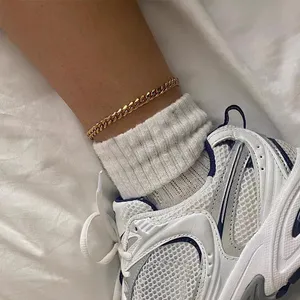 <span class=keywords><strong>Chaîne</strong></span> cubaine eManco 3MM plaquée or pour femme, chevillères en acier inoxydable avec <span class=keywords><strong>grande</strong></span> boucle mousqueton réglable, bijoux <span class=keywords><strong>de</strong></span> pied, expédition en 48 heures - Product Image 3