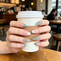 Faux ongles en forme d'amande française rose dégradé en relief 3D avec décorations en strass, ongles press-on pré-dessinés en ABS, 24 pièces