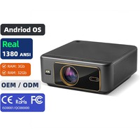 Projecteur intelligent Android 12 1080P 1400 Lumens LED Laser Correction automatique de la distorsion trapézoïdale Anti-poussière Prêt pour la 4K WiFi 2.4G/5G Home Cinéma Portable