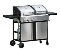 Barbecue au charbon de bois en acier inoxydable de haute qualité + grill à gaz à 3 brûleurs avec table latérale