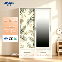 Armoire moderne en acier avec 2 portes coulissantes, miroir pleine longueur, imprimé floral, 2 tiroirs inférieurs, fabrication OEM ODM