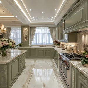 Muebles de Cocina Modernos de Estilo Francés, Gabinetes de Melamina y Madera Sólida, Diseño Verde, Proveedores Directos, para Apartamentos - Product Image 2