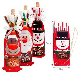 Venta caliente logotipo personalizado Santa saco tela estilo lindo botella de vino de Navidad bolsa para decoración del hogar - Product Image 1