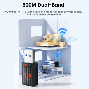 Toocki Chất lượng cao không dây USB Wi-Fi Adapter Wi-Fi 6 dual-band (2.4G/5G) 900Mbps tốc độ trình điều khiển miễn phí cho nhà đa thiết bị sử dụng - Product Image 2