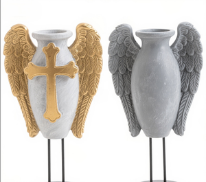 Vase de cimetière pour décorations funéraires, vase de tombe avec anges et croix, vases pour pierres tombales avec pointes métalliques pour cimetière - Product Image 2