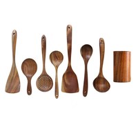 2025 gros ensemble d'ustensiles de cuisine en bois d'acacia 5 pièces tourneur à fente et cuillère qui fuit outil de cuisson pour la friture
