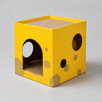 YAOYUE Doppelschichtiger Käsebox-Kratzbaum für Katzen, Leuchtend Gelbes Wellpappe mit Bogeneingang, 30x31x31cm