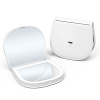 Miroir cosmétique double face éclairé par LED miniature en gros, logo personnalisable, pliable avec finition ABS, format de poche