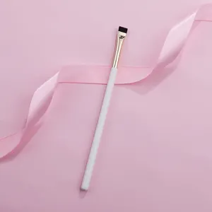 Custom Wholesale Eyebrow Brush Single Glossy White Wooden Handle Gold Color Flat Head Thin Bristle Brow Brush Low MOQ