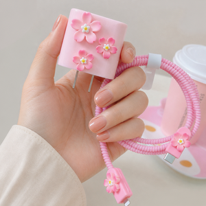 For iPhone 18W 20W Protectores De Cables TPU Silicone Cute 3D Flower Design Spiral <b>Phone</b> Data Usb Charger Cable <b>Protector</b> - Product Image 2