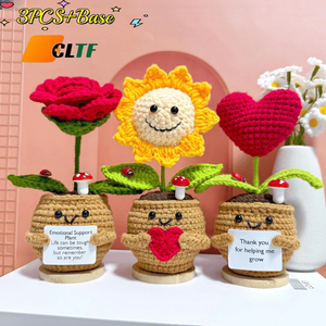 Planta de Ganchillo 2026 con Forma de <span class=keywords><strong>Corazón</strong></span> de Girasol y Rosa en Maceta, Planta Positiva Emocional, Regalo de Graduación, Gracias por Ayudarme a Crecer - Product Image 1