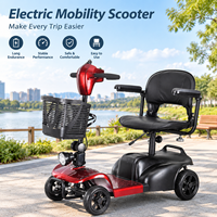 Scooter de mobilité à 4 roues en caoutchouc massif, cadre en acier, batterie au lithium, 1 vitesse, panier de rangement en plastique, phare LED, anti-collision