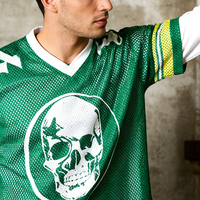T-shirt de sport en maille imprimé crâne personnalisé à double couche T-shirts à manches longues à col en V et gaufré pour hommes