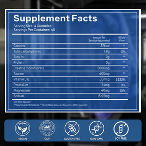 OEM <b>Creatine</b> Gummies Blue Raspberry Flavor 5000mg Muscle Mass Power Output Gym Endurance Performance Non-GMO Vegan Sugar Free - Product Image 3