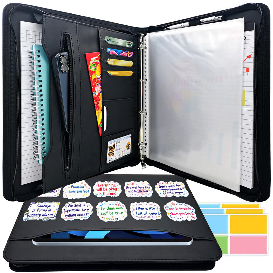 Golden Supplier A4 Size PU Leather Zippered Padfolio Organizer Case ...