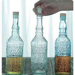 Bouteille à vin en verre gaufré vintage, carafe à liqueur décorative transparente avec bouchon en liège pour le stockage du whisky, du brandy et du vin - Product Image 4
