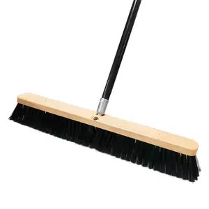 Heavy Duty Custom 18 24 Inches Large Push Broom With Rough Bristles For Industrial Outdoor Warehouse Floor Cleaning