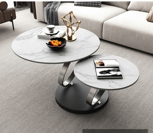 Tavolino da Caffè Rotondo di Lusso Moderno in <span class=keywords><strong>Marmo</strong></span> <span class=keywords><strong>Bianco</strong></span> Argento, Girevole ed Estensibile per Soggiorno - Product Image 3