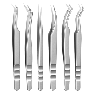 Pince à épiler RMI en acier inoxydable argenté pour cils, avec logo personnalisé, pointe en fibre, pour extensions de cils - Product Image 1