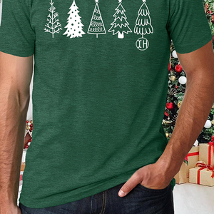 Designer Merry Christmas <strong>Men</strong> Casual Short Sleeve Cotton <strong>Shirts</strong> Fashion <strong>Xmas</strong> Trees Printed Crew Neck Cozy <strong>T</strong>-<strong>shirt</strong> - Product Image 3
