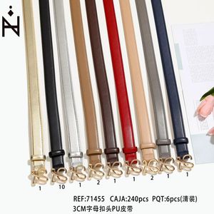 Cintura da donna in PU con fibbia a lettera da 3 cm, cintura alla moda con fibbia in metallo - Product Image 2