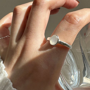 S925 Sterling Silver Jewelry White <strong>Moon</strong> Light <strong>Stone</strong> Adjustable <strong>Ring</strong> for Women - Product Image 4