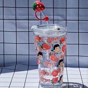 Madou Grote Capaciteit Hittebestendige Schattige Cartoon Glazen Beker Voor Koffiesap Melk Water-Eco-Vriendelijke Stro Drinkwaren Mokken - Product Image 4