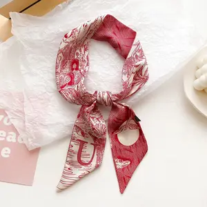 Popular Printing Narrow Small Silk Stain Bag Twillies Long Hair Ribbon Women Wrist Twill Scarfs Head Scarves For Bag Handle